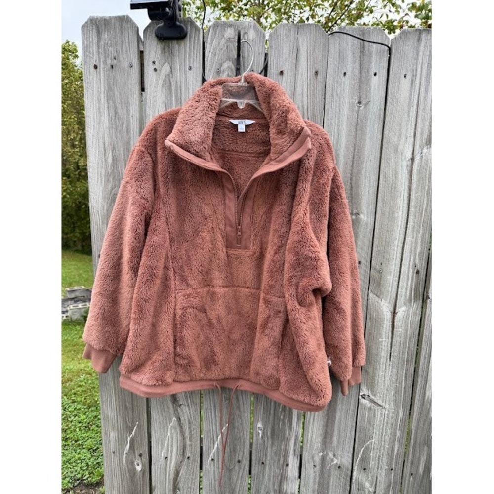 Gorpcore Athleisure JoyLab Sherpa Fleece Pullover Large Mauve Half-Zip Teddy